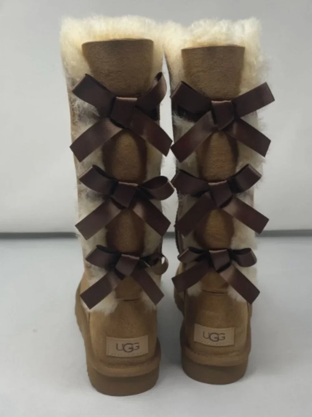 UGG Bailey Bow II Tall Boots Chestnut Suede Water Resistant Women's US 7 NEW